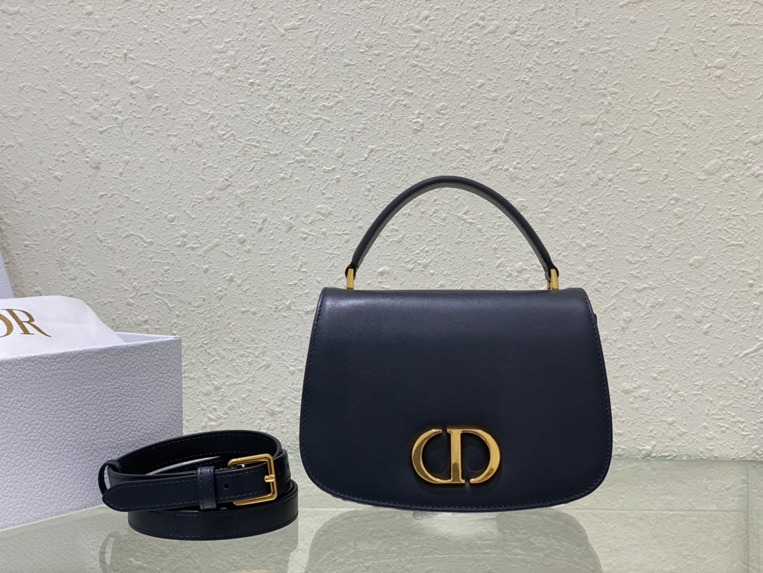 Medium 30 Montaigne Avenue Top Handle Bag Blue Dior Oblique Jacquard and Ribbed Calfskin